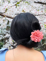 Hand-Painted Origami Peony Flower Hair Clip | Pink