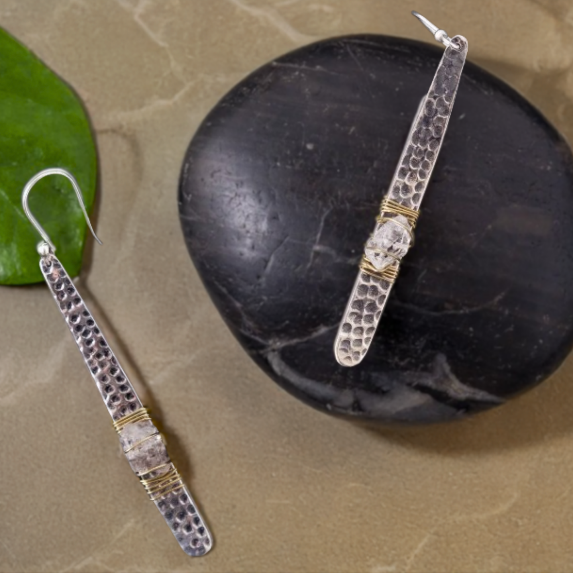 Sterling Silver Hammered Wrapped Herkimer Earring