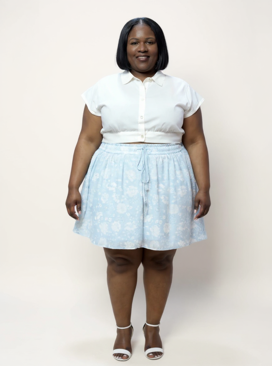 Drawstring Short Skirt | Blue Florals
