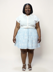 Drawstring Short Skirt | Blue Florals