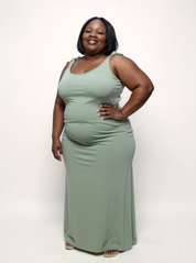 Tie-Detail Maxi Dress | Light Olive