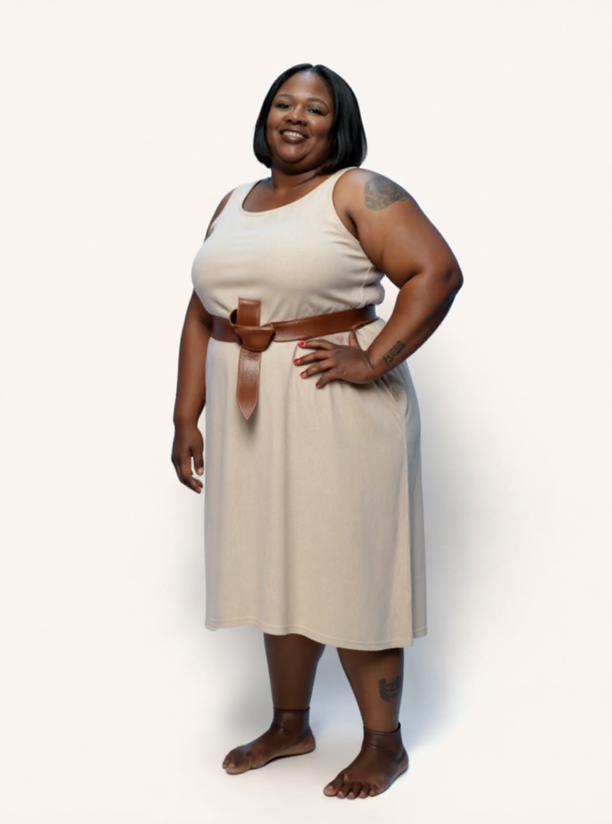 Hemp Short Dress with Back Embroidered Lace Detail