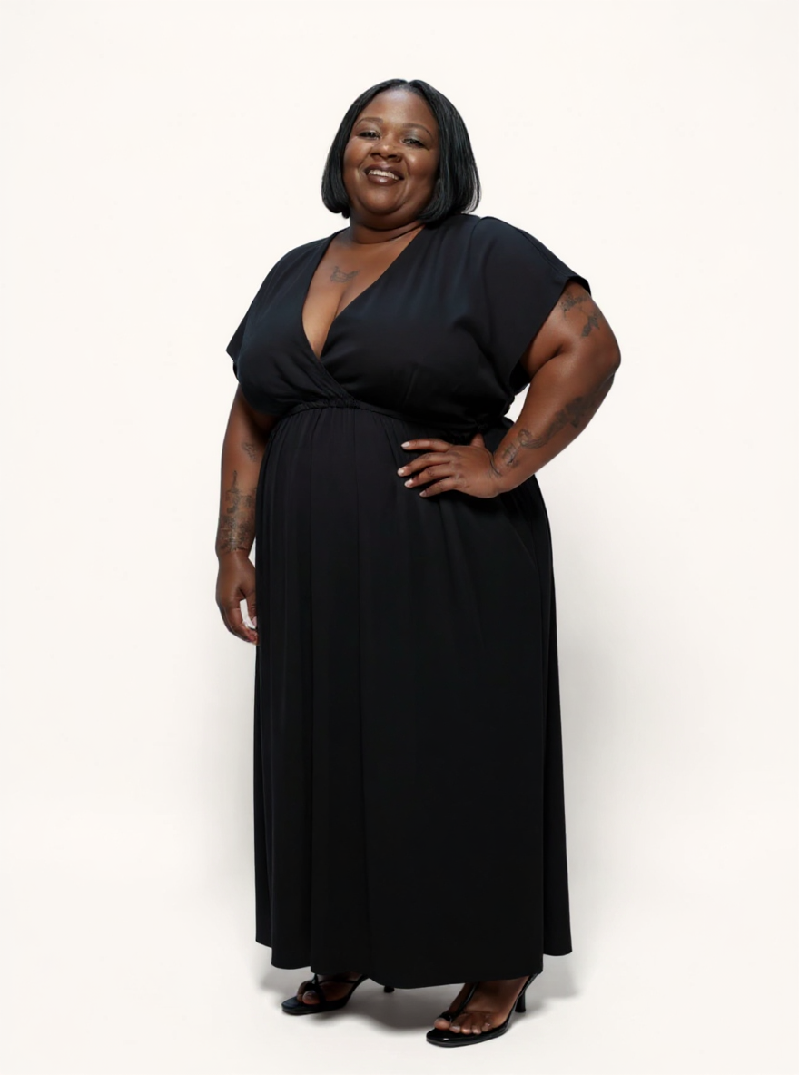 V-neck Gathered Maxi Dress | Black