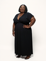 V-neck Gathered Maxi Dress | Black