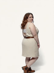 Hemp Short Dress with Back Embroidered Lace Detail