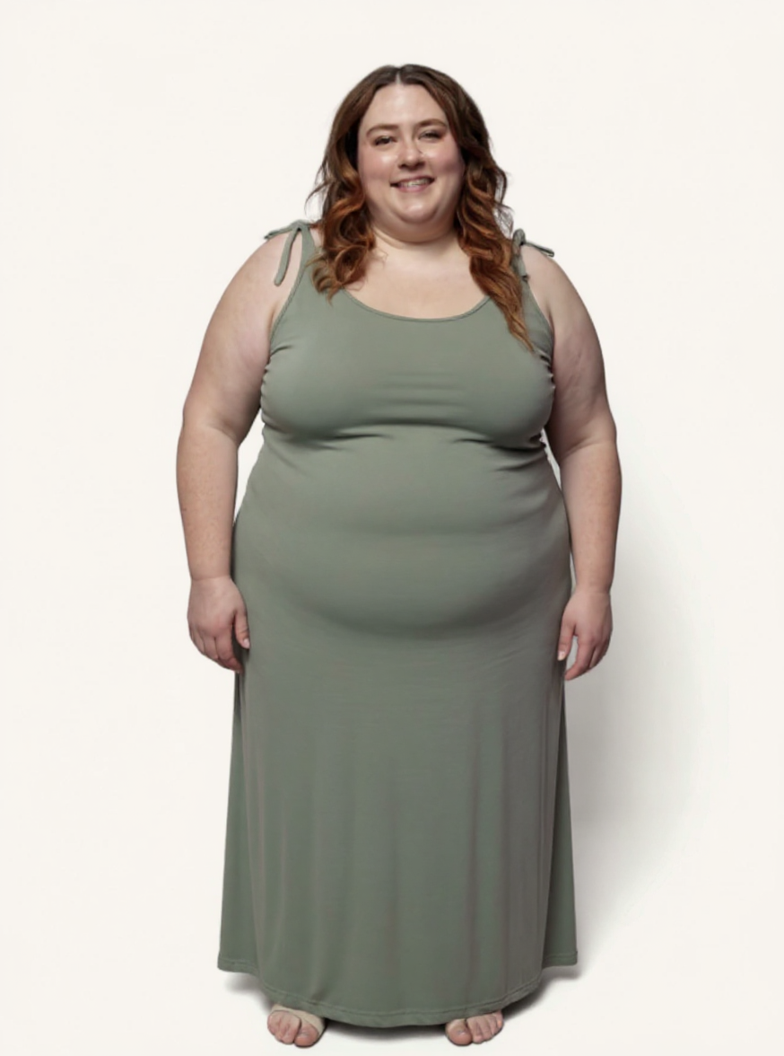 Tie-Detail Maxi Dress | Light Olive