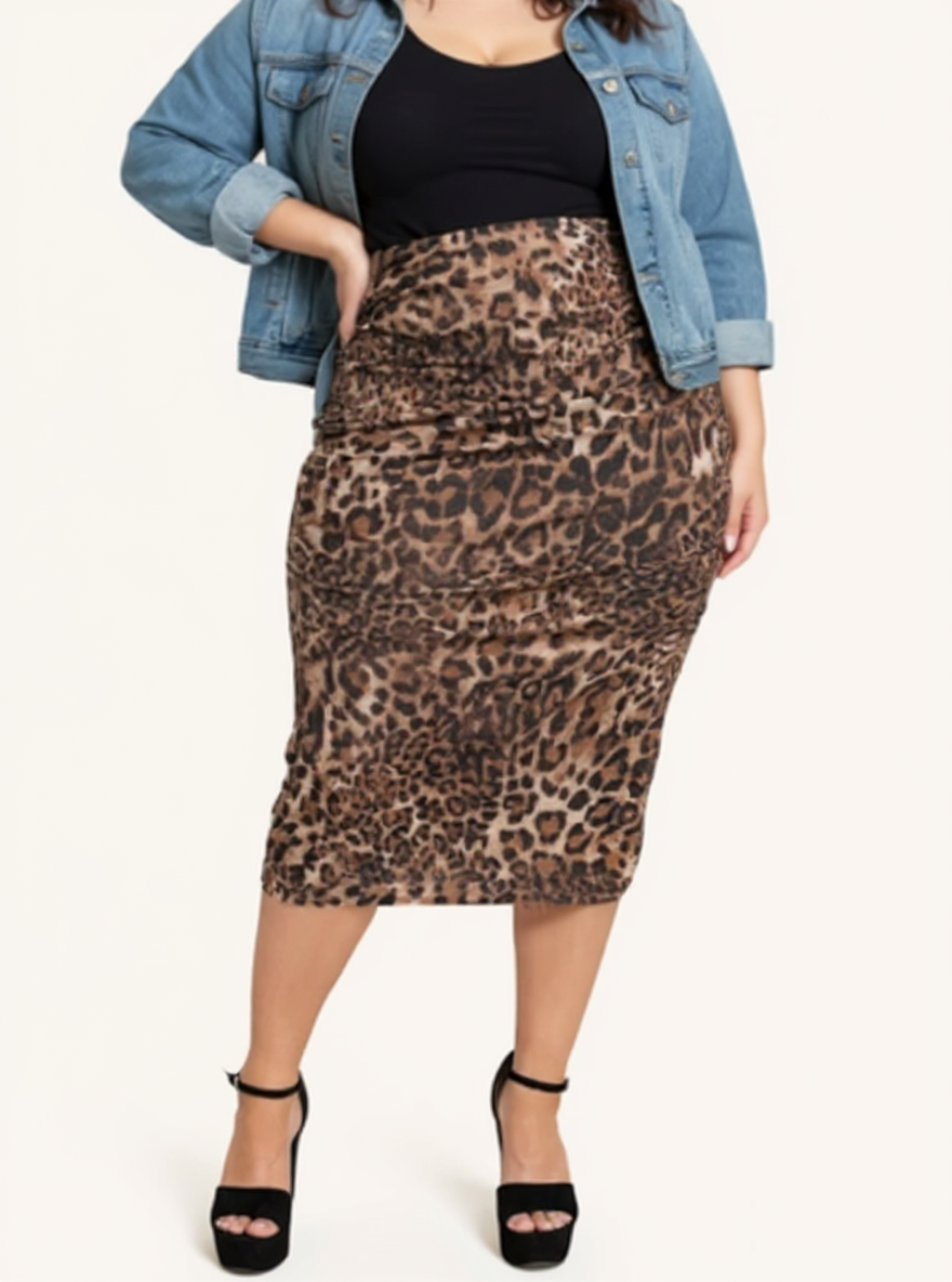 Deana Ruched Mesh Skirt | Fierce Leopard