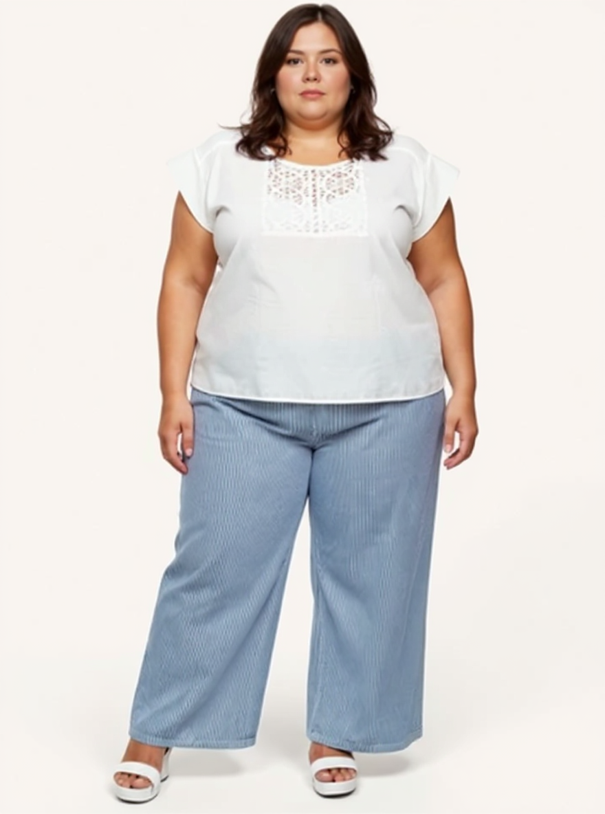 Boxy Top with Embroidered Lace Detail