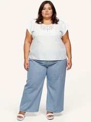 Boxy Top with Embroidered Lace Detail