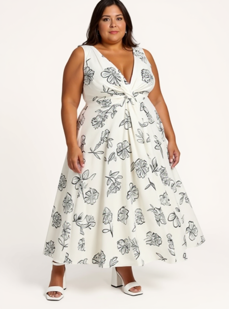 Front Twist Maxi dress | Black Florals