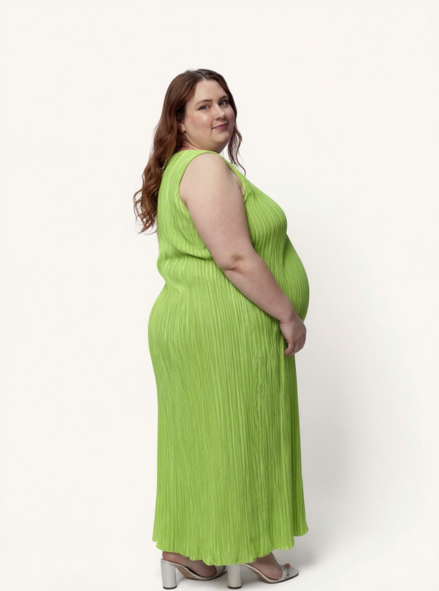 Jaya Pleated Dress | Reversible Lime/Sage Green
