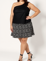 Drawstring Short Skirt | Black Floral
