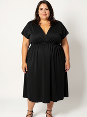 V-neck Gathered Maxi Dress | Black