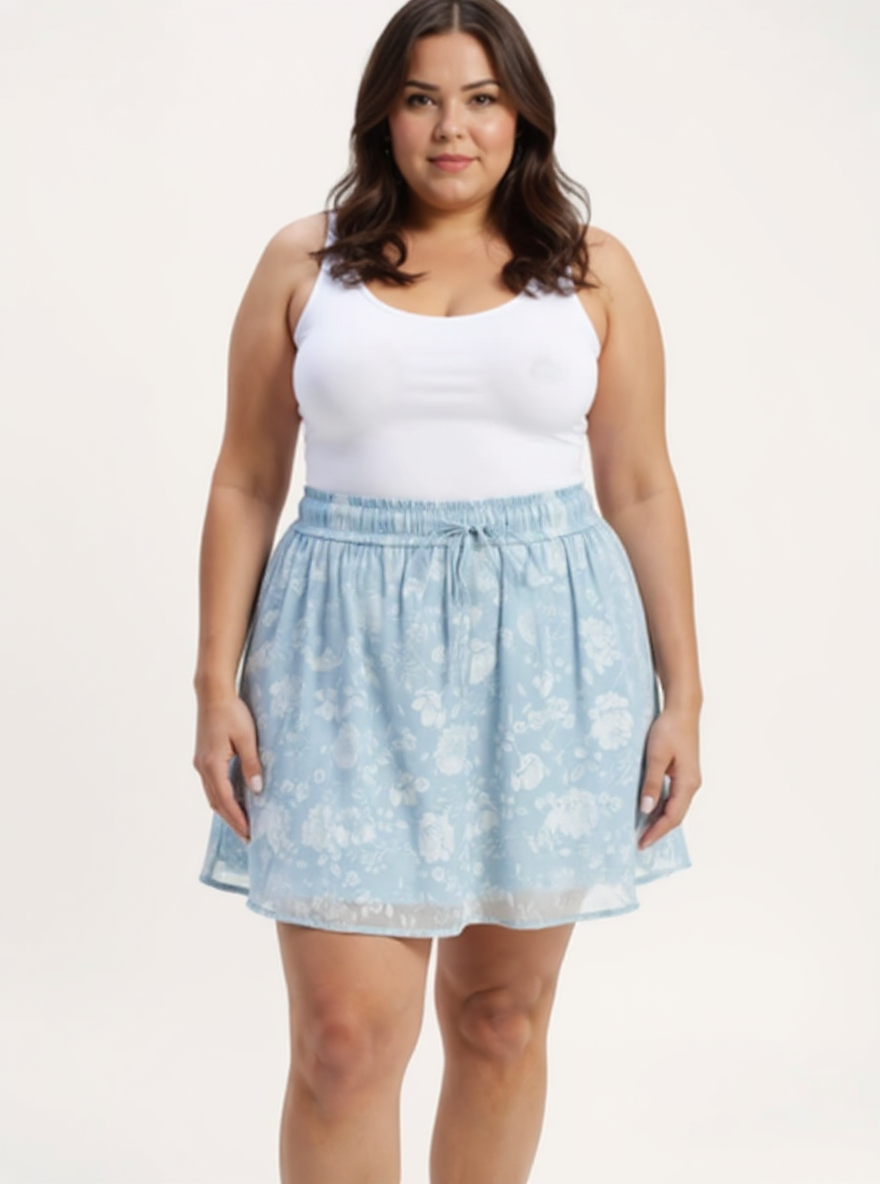 Drawstring Short Skirt | Blue Florals