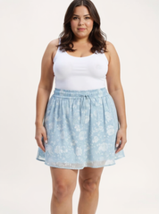 Drawstring Short Skirt | Blue Florals