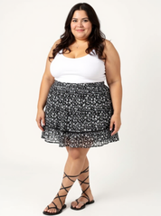 Drawstring Short Skirt | Black Floral