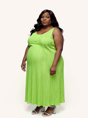Jaya Pleated Dress | Reversible Lime/Sage Green