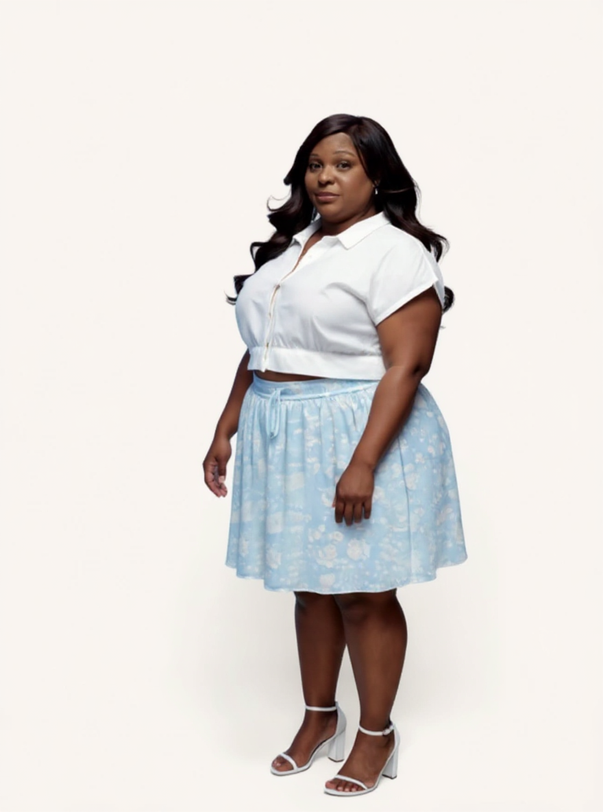 Drawstring Short Skirt | Blue Florals