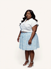 Drawstring Short Skirt | Blue Florals