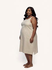 Hemp Short Dress with Back Embroidered Lace Detail