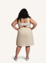 Hemp Short Dress with Back Embroidered Lace Detail