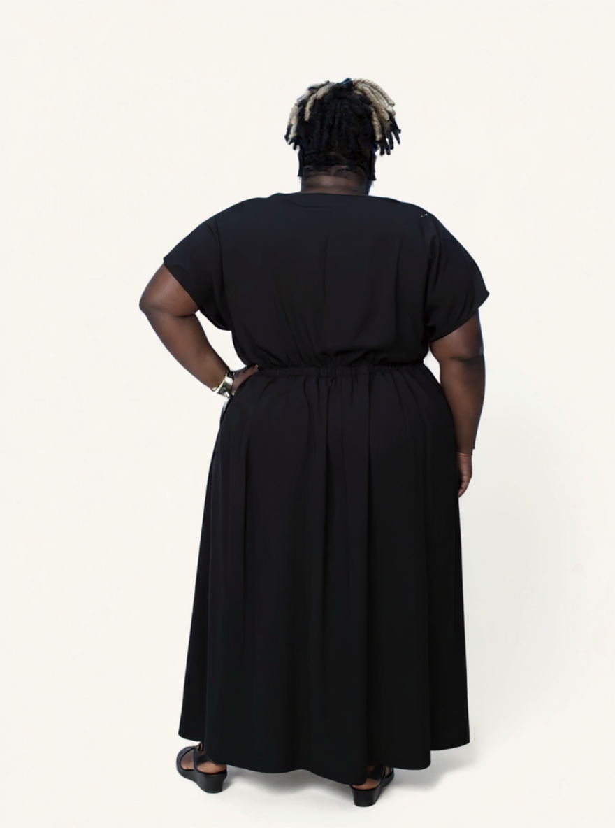 V-neck Gathered Maxi Dress | Black