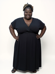 V-neck Gathered Maxi Dress | Black