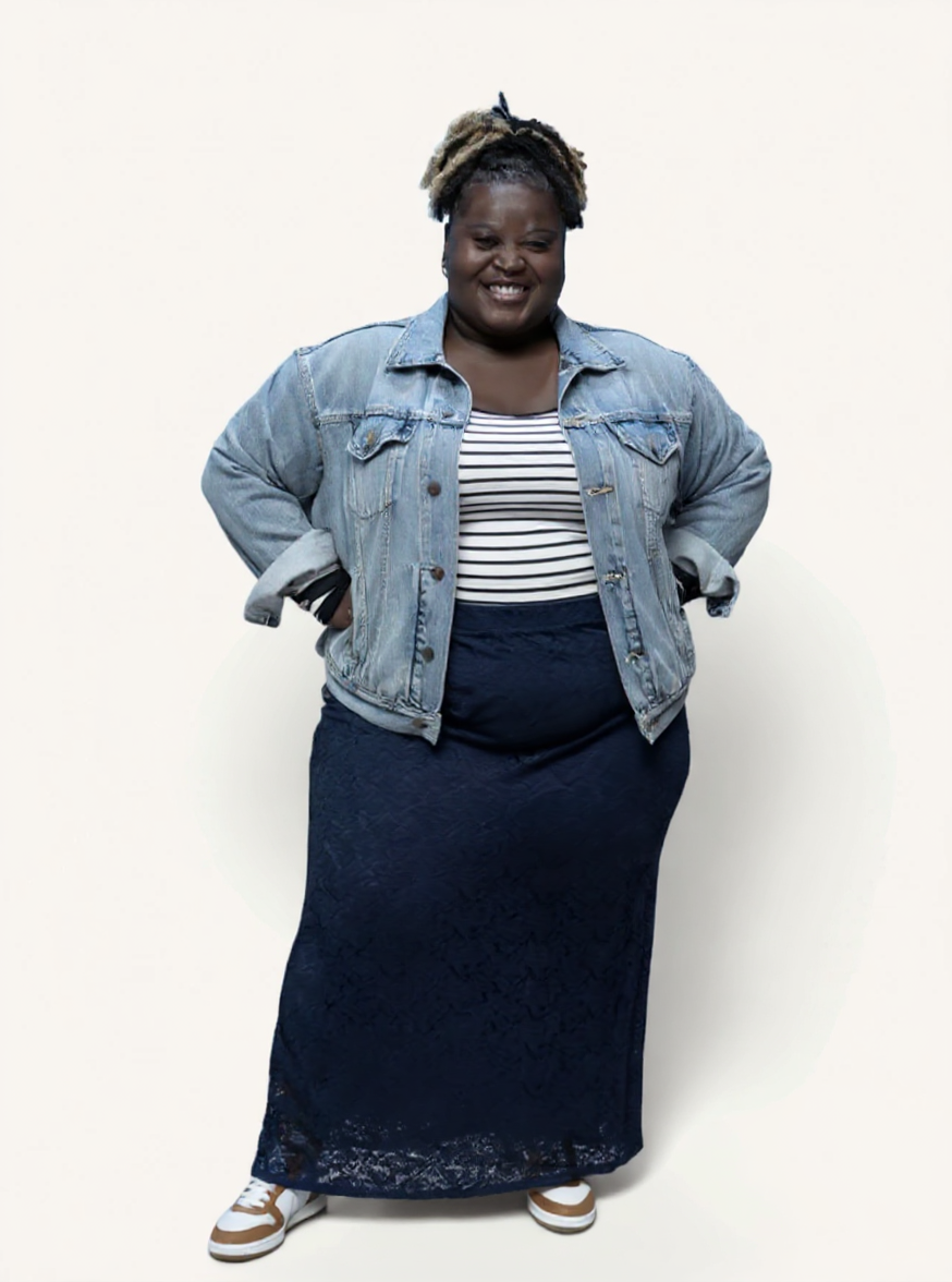 Gianna Stretch Lace Mermaid Maxi Skirt | Navy