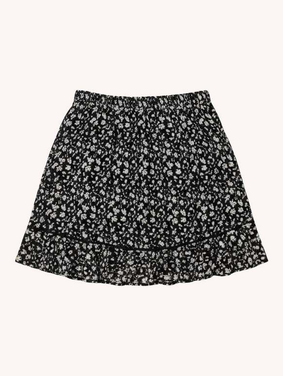 Drawstring Short Skirt | Black Floral