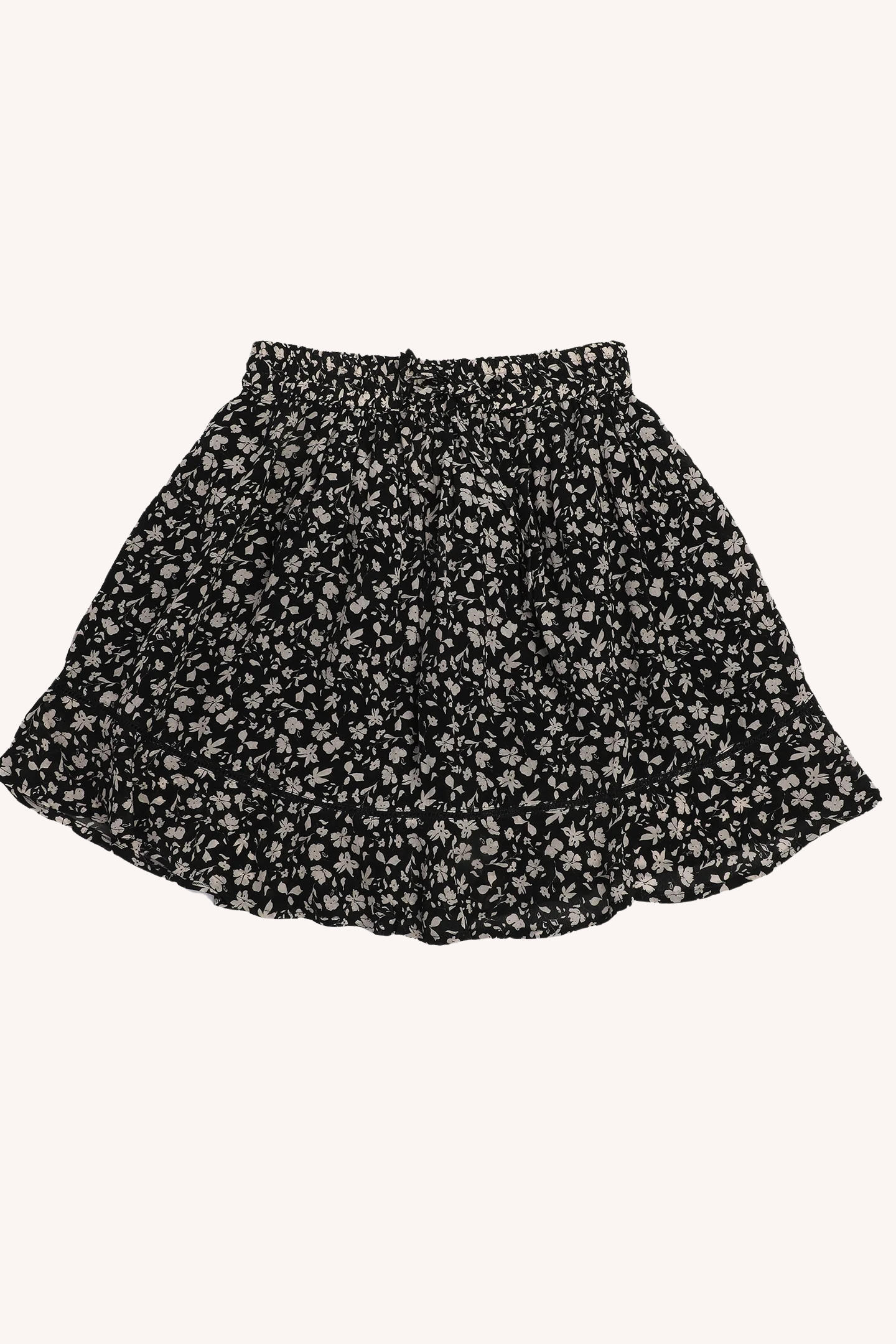 Drawstring Short Skirt | Black Floral