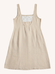 Hemp Short Dress with Back Embroidered Lace Detail