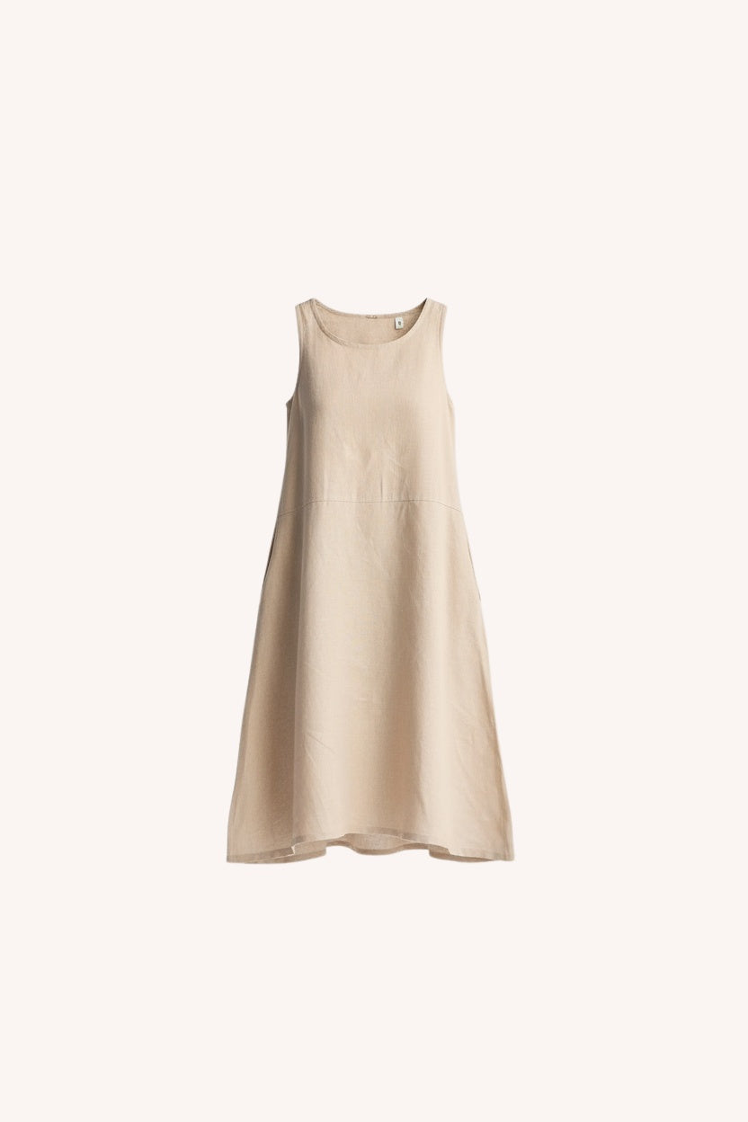 Hemp Short Dress with Back Embroidered Lace Detail