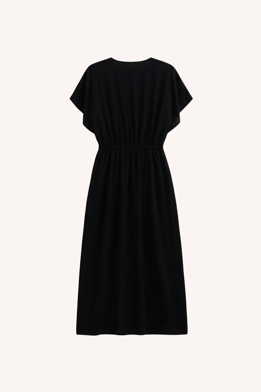 V-neck Gathered Maxi Dress | Black